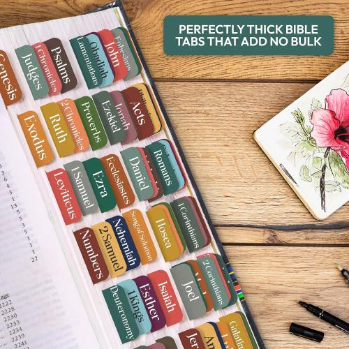 90 Christian Bible Tabs for Women, Men, and Kids - Assorted Colors - Large Print Laminated Labels - Bible Index Tabs for Church, Bible Study