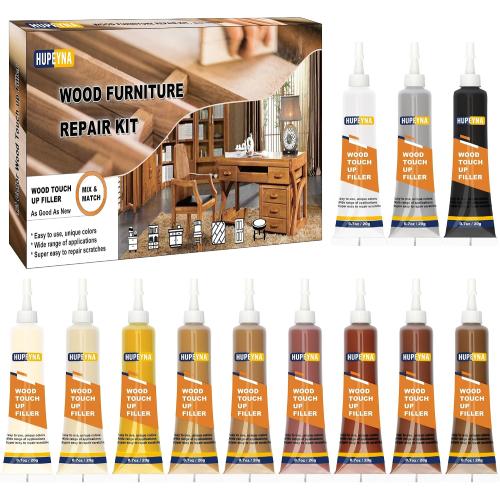 Wood Furniture Repair Kit, 12 Colors Wood Repair Kit, Wood Touch up Fillers, Repair Scratch, Cracks, Discoloration for Wooden Cabinet, Floor, Door, Table Surfaces Wood Filler Paint