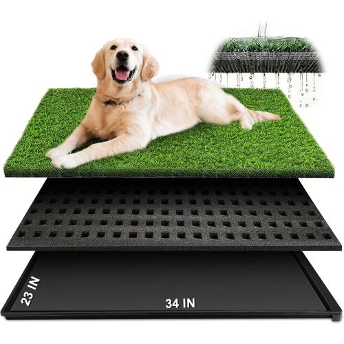 Dog Grass Pad with Tray, 34''X23'' Large Artificial Turf Grass Potty, Reusable Puppy Pee Pads for Dogs, Portable Dog Litter Box for Indoor/Outdoor Potty Training Toilet