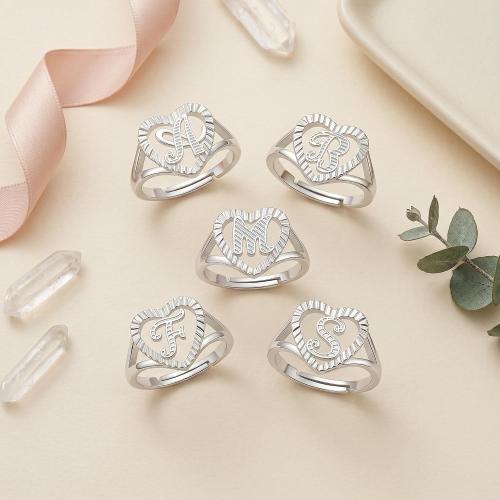 PDWZNBA Silver Initial Rings for Women Non Tarnish Sterling Silver Plated Open Back Adjustable Letter Rings Personalized Carved Alphabet Stackable Jewelry Gifts