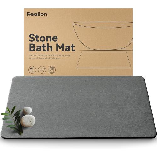 Stone Bath Mat, Dries Quickly, Non-Slip Diatomaceous Earth Bath Mats for Bathroom, Super Absorbent Stone Shower Mat, Easy to Clean, 23.5 x 15.5 Dark Gray