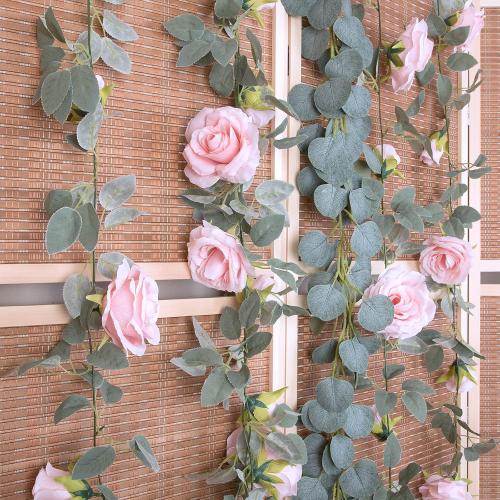 Artificial Rose Vine Fake Flower Garland Fake Silk Rose Hanging Vine for Wedding Party Background Arch Garden Background Decoration (Pink)