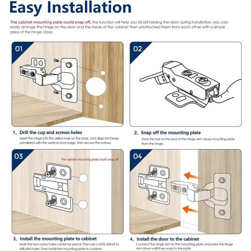 Ravinte European Kitchen Cabinet Hinges, Soft Close, Insert, 4 Pack