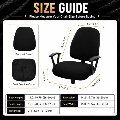 Water-resistant Stretchable Computer Chair Covers - Washable Rotating Backrest and Seat Protectors for Pets - Black
