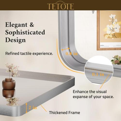 Silver Mirrors for Bathroom, Brushed Silver Framed Rectangular Modern Farmhouse Large Vanity Mirror for Wall Decor (Horizontal/Vertical)