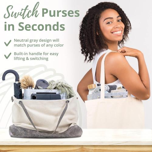 11 inch Soft Grey Felt Tote Organizer Insert for Purses, Backpacks, and Tall Totes