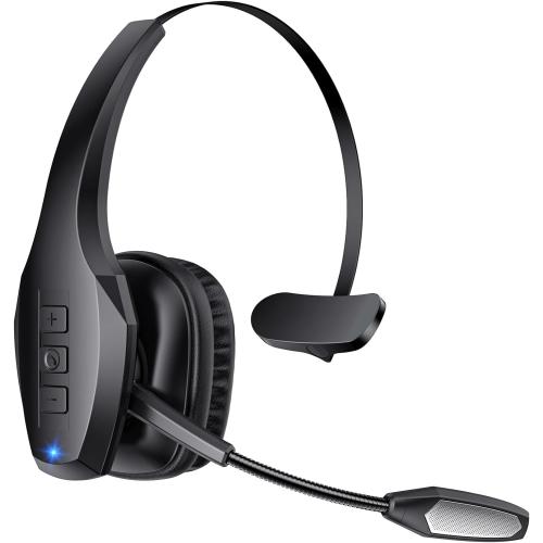 Trucker Bluetooth Headset, Wireless Headset with Mic, Bluetooth Headsets with Dual Noise Cancelling Microphone & Mute Button, 55Hrs Working Time PC Headsets for Cell Phones, Computer, Truck Driver