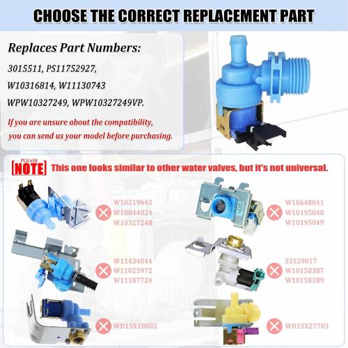 UPGRADED W10327249 WPW10327249 Dishwasher Water Inlet Valve, Dishwasher Water Valve Replacement Part W10316814 W11130743