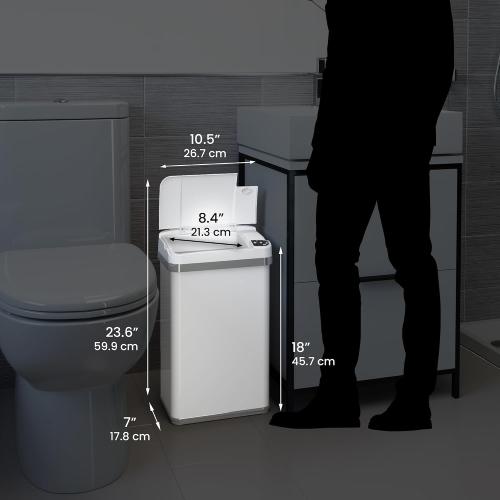 iTouchless 4 Gallon Bathroom Trash Can with AbsorbX Odor Filter and Air Freshener, Pearl Waste Bin for Restroom, Bedroom and Office, 4 Gal, White Sensor, MT04SW-7