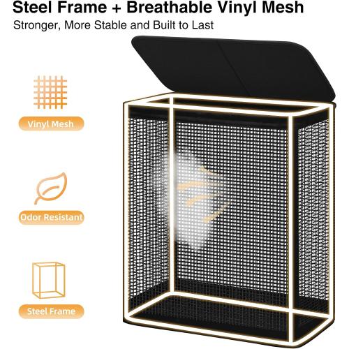 STO STO 2 Section Laundry Hamper with Lid, 140L Steel-Frame Double Laundry Hamper with Removable Washable Liner, Breathable Large Laundry Basket for Bedroom, Bathroom, Laundry Room, Dorm, Closet