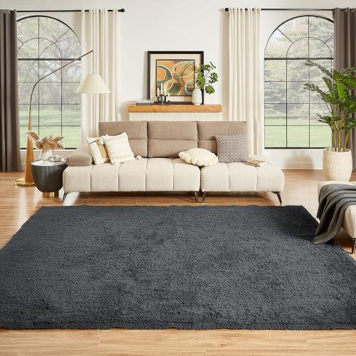 Floralux Area Rugs 9x12 Living Room, Dark Grey, Large Shag Rug Bedroom Rug, Ultra Soft Shaggy Fluffy Carpet for Playroom, Plush Modern Carpets for Kids Room, Dorm Home Decor Aesthetic