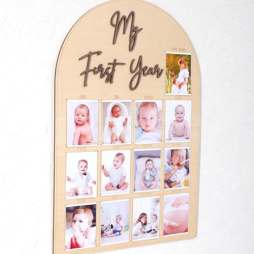 One Year of Wood Photo Board,My First Year Month Photo Board | Girl/Boy 1st Birthday Decorations,Wood Photo Board,Milestone Board,12 Months Photo Banner