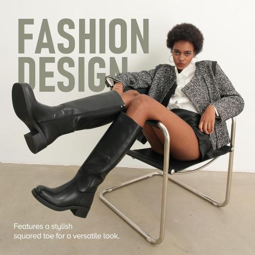 Size 8 Vepose Women's Square Toe Knee High Chunky Heel Tall Boots Side Zipper