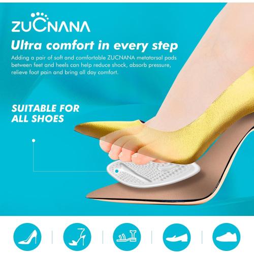 ZUCNANA Ball of Foot Cushions, Gel Shoe Inserts Heel Inserts Women 2 Pairs