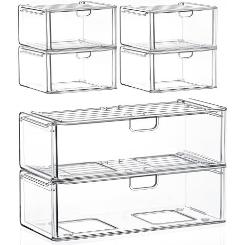 caktraie 6-Pack Acrylic Stackable Storage Drawers for Vanity, Desk, Bath