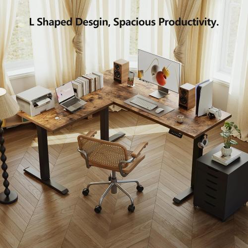 Agilestic L Shaped Standing Desk Adjustable Height, 59 Inch, Rustic Brown