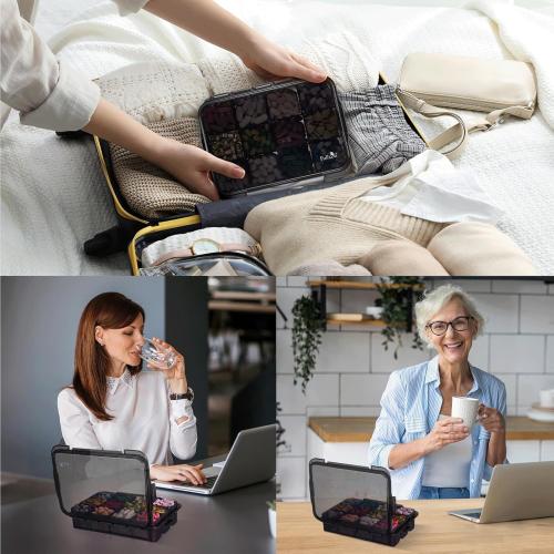 Fullicon Moisture Proof Travel Pill Organizer, 12 Large Compartments, Black
