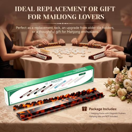 1 PC Mahjong Rack with Magnetic Pusher, 20 Inch Orange Tortoise Premium Thickened Acrylic Scalloped Mahjong Rack with Pusher for American Mahjong, Gift for Mahjong Lovers