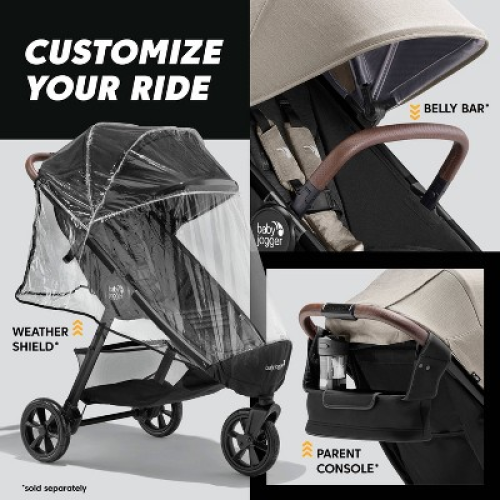 Baby Jogger City Mini GT3 All-Terrain Full Size Stroller - Frosted Ivory: Single Configuration, 65lbs Max Capacity, Rubber Tires