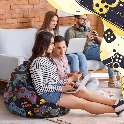 Novabright Stuffed Player Storage Bean Bag Chair Cover for Teens (No Filler)2.3 Feet Plush Soft Bean Bag Game Themed Sofa Organizer with Double Stitched Zipper Washable Kids Room Decoration