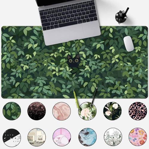 Cute Cat Desk Mat Kawaii Green Desk Pad - Large Gaming Mouse Pad Laptop Mat