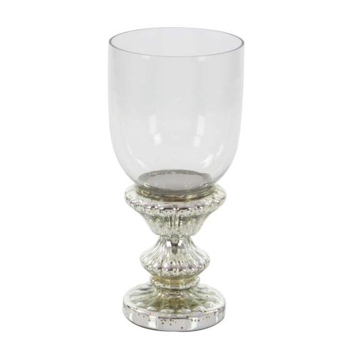 14 in. Silver Glass Handmade Turned Style Pillar Hurricane Lamp