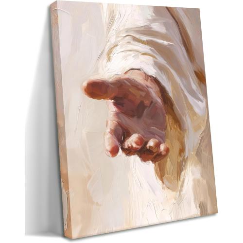 Framed Jesus Canvas Wall Art, Christian The Hand of God Wall Decor Painting, Religion Bible Pictures Posters Prints for Church Prayer Room Living Room Home Decor 16x24 In