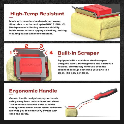 Grill Brush Bristle Free with Collapsible Bucket, BBQ Grill Cleaning Brush for Outdoor with Replaceable Head and Scraper, Safe Non-Metallic Bristles for Cast Iron or Stainless-Steel Grill Tools