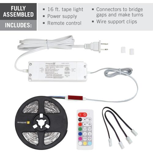 Armacost Lighting RibbonFlex Home 24V RGB W Hardwire LED Strip Light Kit, Multicolor, 16 ft (423511)