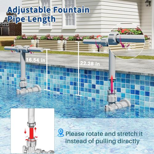 2026 Dual Spray Pool Fountain, 2-in-1 Retractable Height 360° Adjustable Waterfall Sprinkler Fountain, High-Pressure Pool Spray Fountain for Swimming Pool Spa Cooling, Grey
