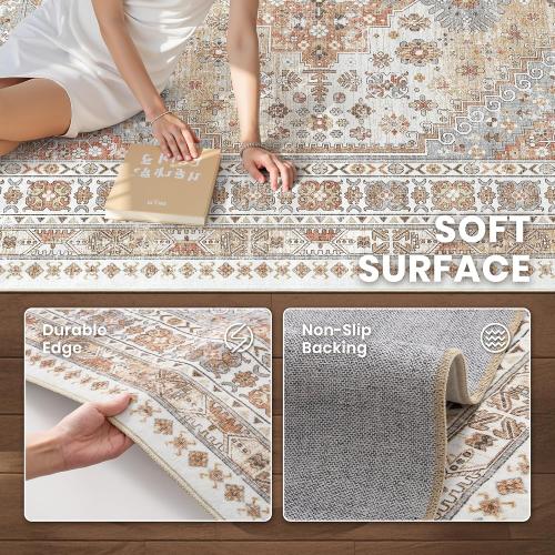 zesthome 12x15 Area Rugs, Large Washable Rug, Ultra-Thin Stain Resistant Rugs for Living Room, Bedroom, Non-Slip Backing Home Decor Area Rug (Orange,12'x15')
