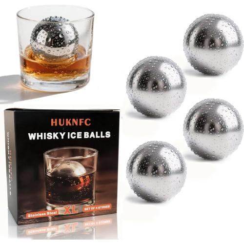 Reusable Ice Cubes & Metal Chilling Stones 304 Stainless Steel Whiskey Balls XL Extra Large Whiskey Ice Stones Set of 4 Silver Ball 2.2 (55 mm) Whiskey Gifts