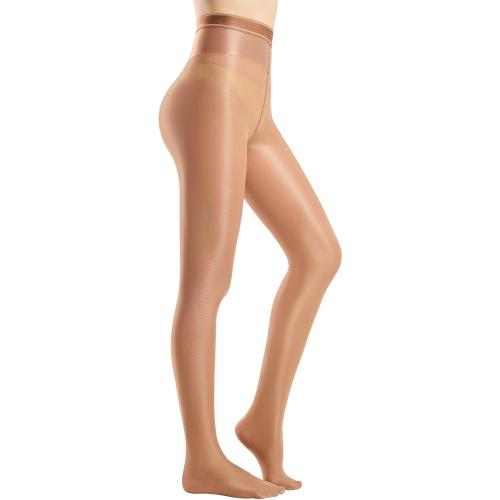 Yilanmy Large Shiny Pantyhose for Women Shimmer Tights Ultra Oil Glossy Stockings 70D Brown Dance Jazz Tights