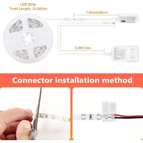 WOBANE LED Strip Lights, Motion Sensor Light Strip with Remote and Adapter, Night Light, Dimmable Function, 16.4ft Tape Lighting for Kitchen, Under Cabinet, Bedroom, Shelf, Bed, 3000K Warm White