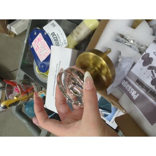 2 Pack Gold Glass Dummy Door Knob Satin Brass Crystal Dummy Door Knobs Interior, Round Modern Door Knob Brushed Gold Dummy Door Handle Interior for Hall Pantry Closet Door Knobs