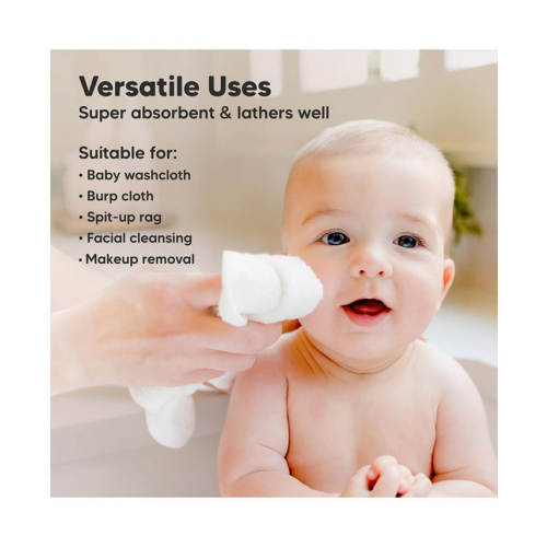 KeaBabies 6pk Deluxe Baby Washcloths, Organic and Soft Baby Wash Cloth, Baby Bath Towel, Face Cloths - White - No Size