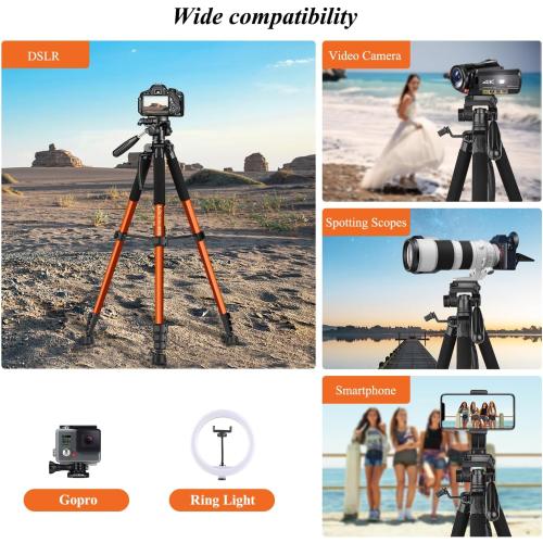 Victiv Tripod, 74” Camera Tripod for Cell Phone with Phone Holder, Orange