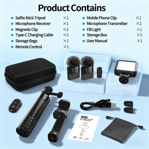 yAyusi Vlogging Kit for iPhone/Android，31 Selfie Stick Tripod with Light, Microphone, Remote Control ＆ Storage Boxes, YouTube Starter Kit for Interviews, Vlogs, TikTok, YouTube Video Recording