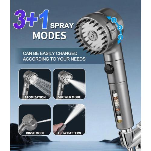 Ion Drops Filtered Shower Head with Handheld, High Pressure Water Flow Filter Showerhead for Hard Water Boosting with ON/OFF Switch and Rotatable Head (Silver gray)