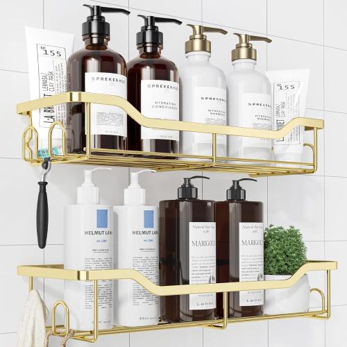 Kitsure Shower Caddy, Adhesive Shower Organizer, Large, Gold