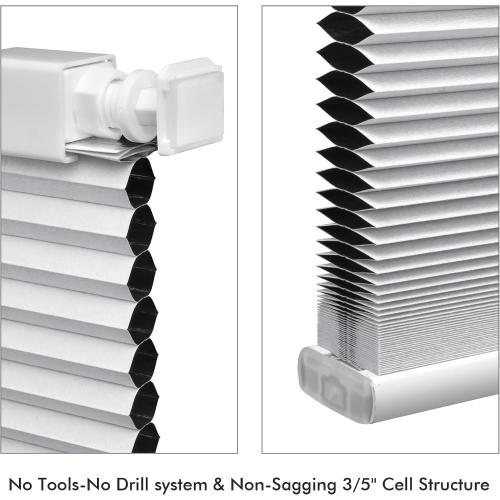 Cordless Cellular Shades, No Drill No Tools Honeycomb Window Blinds, Blackout Light Blocking Cellular Shades for Window, Thermal Insulation Blinds, Easy to Install, White 23 W x 48 H