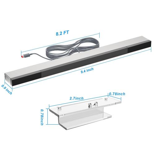 LA NREUCETS Wii Wired Infrared Ray Sensor Bar Replacement Video Game Accessories Compatible with Wii and Wii U Console, Includes Clear Stand