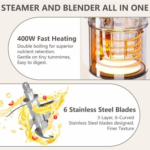 Baby Food Maker Glass 12oz Steamer and Blender Glass Reservoir & Bowl 9 in 1 Baby Puree Maker with Stainless Steel Blades Dishwasher Safe Food Blender, Timer, Recipe
