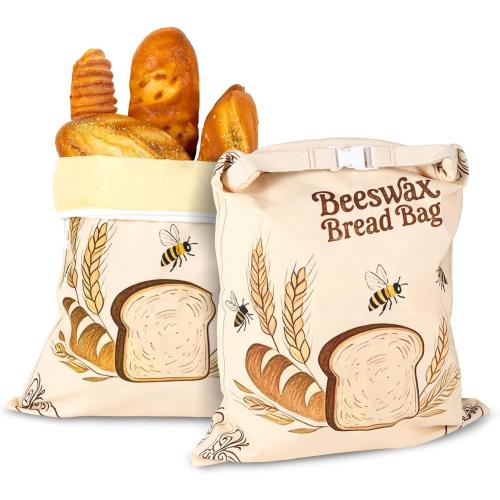2 Pack Reusable Beeswax Bread Bags for Sourdough, 17inx13in Bread Bags for Homemade Bread, XL Natural Beewax Lined Bread Bag, Freezer Friendly Freshness Preservation for Food Storage