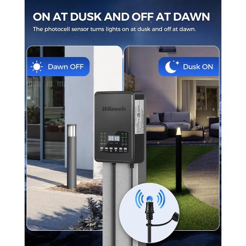 300W Low Voltage Landscape Transformer, 2 Zone Independent Control Landscape Lighting Transformer, 120VAC to 12/14V AC Low Voltage Transformer with Timer & Photocell Sensor ETL Listed D22LT06
