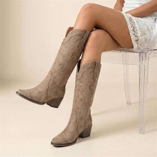 SIZE 9.5 ❗❗Athlefit Cowboy Cowgirl Boots for Women Western Fashion Embroidery Chunky Heel Pointed Toe Comfortable Mid Calf Boots with Side Zipper