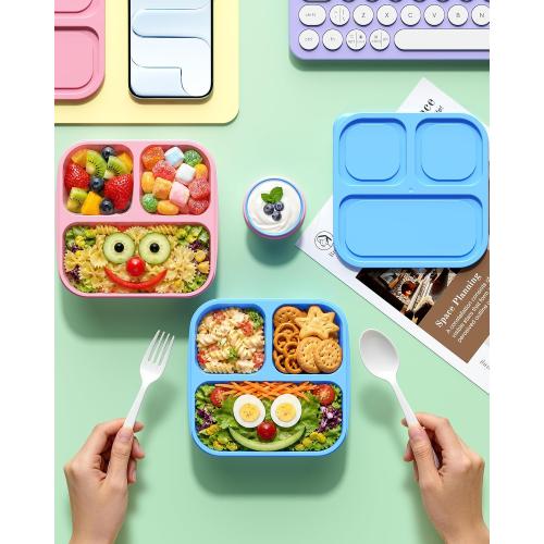 Canfanni 4 Pcs Bento Box Set, Reusable 3 Compartments Snack Boxes with 2 Leakproof Small Containers, Stackable Meal Prep Lunch Containers for School, Work, and Travel