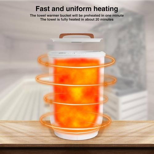 SAMEAT Heated Towel Warmers for Bathroom - Large Towel Warmer Bucket, Wood Handle, Auto Shut Off, Fits Up to Two 40X70 Oversized Towels, White