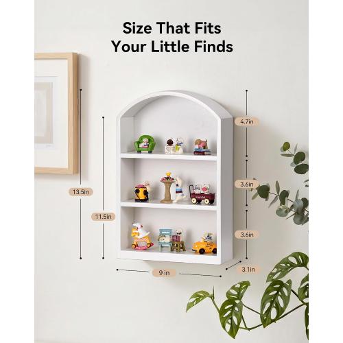 9x13.5 Small Arched Trinket Display Shelf Shadow Box, White