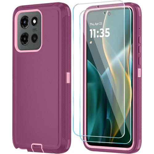 Qinmay for Moto G Stylus 5G 2026/2025 Case, 3-Layer Cover, WineRedPink